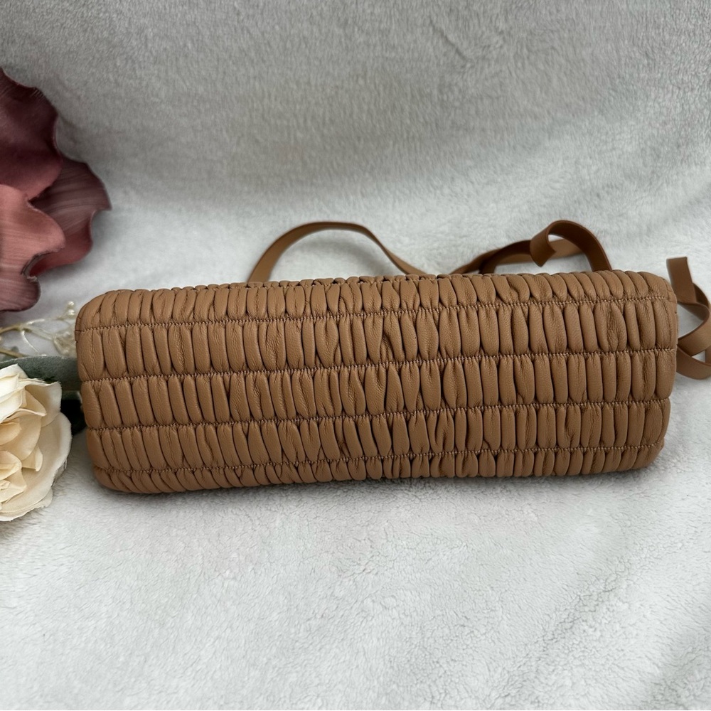 DeMellier Mini Seville Light Tan Clutch Purse Ruched Leather - Picture 7 of 16
